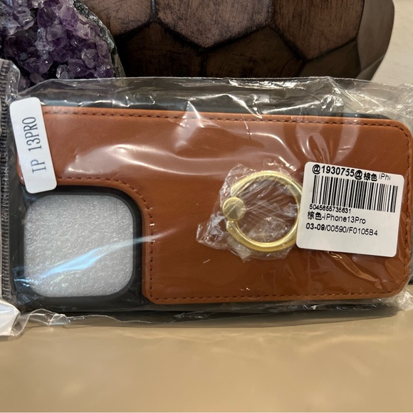Brown Leather iPhone 13 Pro Case with Ring Holder - Picture 1 of 1